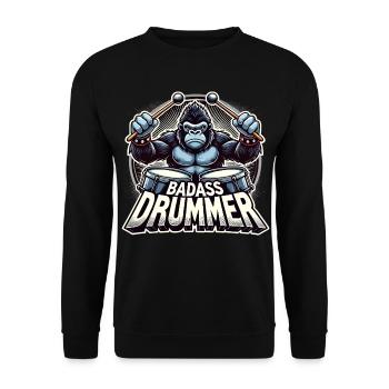 Knallharter Schlagzeuger Gorilla cool Geschenk - Unisex Pullover - Schwarz - Vorne - Alina (178cm) & Michal (187cm)