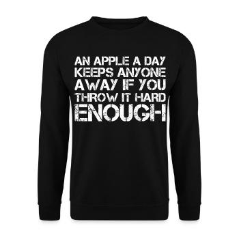 an apple a day keeps anyone away if you throw It - Unisex Pullover - Schwarz - Vorne - Alina (178cm) & Michal (187cm)