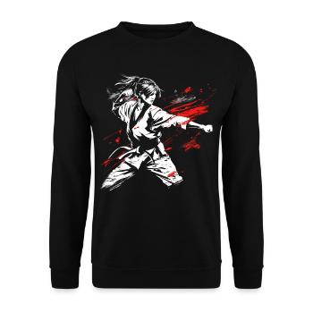 Weibliche Karateka Zeichnung - Unisex Pullover - Schwarz - Vorne - Alina (178cm) & Michal (187cm)