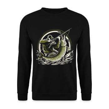 Pêche Pêcheur Brochet Poisson Géant Vert Olive Cadeau - Sweat-shirt Unisexe - noir - Devant - Alina (178cm) & Michal (187cm)