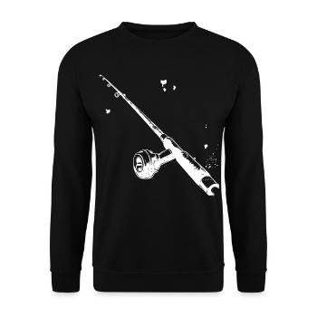 Angelrute Zeichnung - Unisex Pullover - Schwarz - Vorne - Alina (178cm) & Michal (187cm)