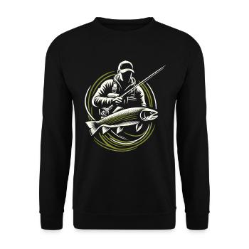 Angeln Angler Forelle Riesenfisch Geschenk - Unisex Pullover - Schwarz - Vorne - Alina (178cm) & Michal (187cm)