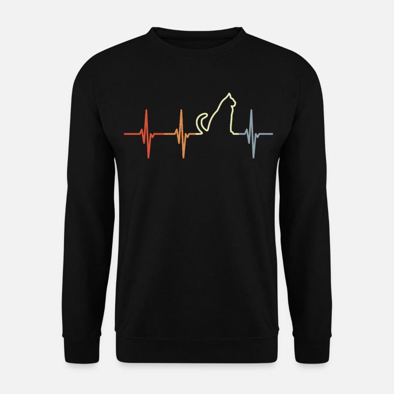 Katze Herzschlag Retro Look - Unisex Pullover - Schwarz