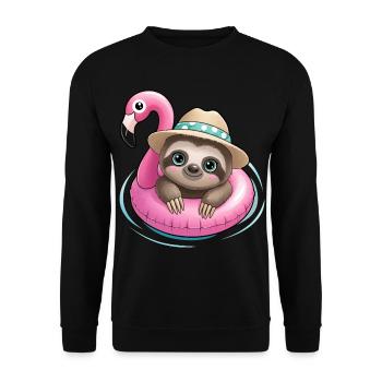 Kawaii Sloth in Flamingo🦩 - Unisex Sweatshirt - black - Front - Alina (178cm) & Michal (187cm)