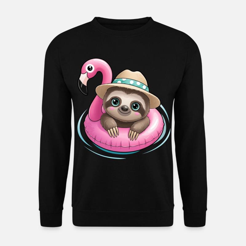 Kawaii Faultier im Flamingo🦩 - Unisex Pullover - Schwarz