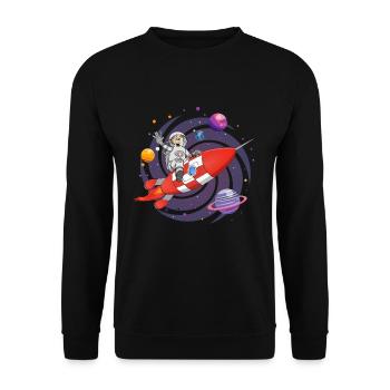 L’astronaute et la fusée rouge dans l’espace. - Sweat-shirt Unisexe - noir - Devant - Alina (178cm) & Michal (187cm)