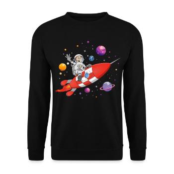 The astronaut and the red rocket in space. - Unisex Sweatshirt - black - Front - Alina (178cm) & Michal (187cm)