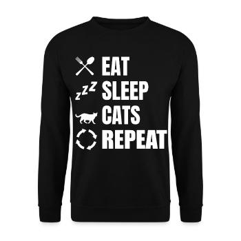Essen Schlafen Katzen Wiederholen - Unisex Pullover - Schwarz - Vorne - Alina (178cm) & Michal (187cm)