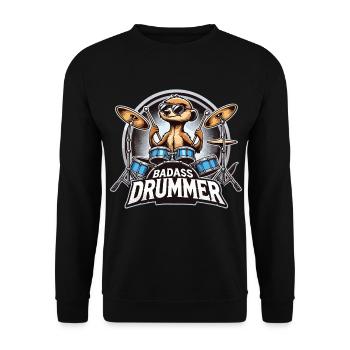 Knallharter Schlagzeuger Erdmännchen cool Geschenk - Unisex Pullover - Schwarz - Vorne - Alina (178cm) & Michal (187cm)