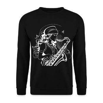 Croquis de saxophoniste - Sweat-shirt Unisexe - noir - Devant - Alina (178cm) & Michal (187cm)