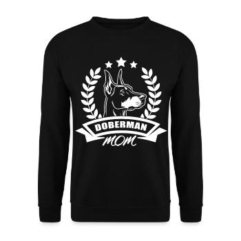 "Doberman Mom" - mit Banner und Ährenkranz - Unisex Pullover - Schwarz - Vorne - Alina (178cm) & Michal (187cm)