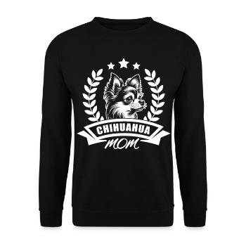 Chihuahua Mom - mit Banner und Ährenkranz - Unisex Pullover - Schwarz - Vorne - Alina (178cm) & Michal (187cm)