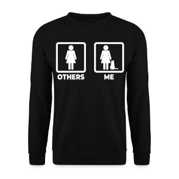 Katzenbesitzerin Strichfiguren - Unisex Pullover - Schwarz - Vorne - Alina (178cm) & Michal (187cm)