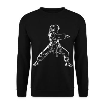 Karate Mädchen Skizze - Unisex Pullover - Schwarz - Vorne - Alina (178cm) & Michal (187cm)