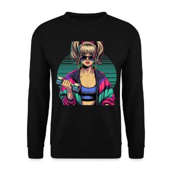 Fitness starke Frau Gym 90er Jahre Geschenk - Unisex Pullover - Schwarz - Vorne - Alina (178cm) & Michal (187cm)