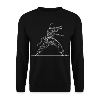 Karate Linienzeichnung - Unisex Pullover - Schwarz - Vorne - Alina (178cm) & Michal (187cm)