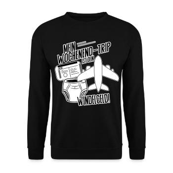 Mein Wochenendtrip ist dein Windelgeld – DINK Life - Unisex Pullover - Schwarz - Vorne - Alina (178cm) & Michal (187cm)