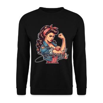 Strength Strong Woman Rockabilly Gift - Unisex Sweatshirt - black - Front - Alina (178cm) & Michal (187cm)