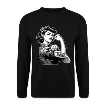 Strength Strong Woman Rockabilly Gift - Unisex Sweatshirt - black - Front - Alina (178cm) & Michal (187cm)