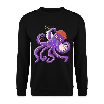 Peace octopus Sepp swims for peace - Unisex Sweatshirt - black - Front - Alina (178cm) & Michal (187cm)