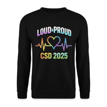 LGBTQ Pride 2025 Herzbeat Design - Unisex Pullover - Schwarz - Vorne - Alina (178cm) & Michal (187cm)