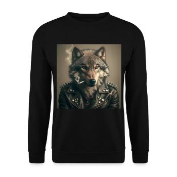 Loup à bascule avec veste en cuir - Sweat-shirt Unisexe - noir - Devant - Alina (178cm) & Michal (187cm)