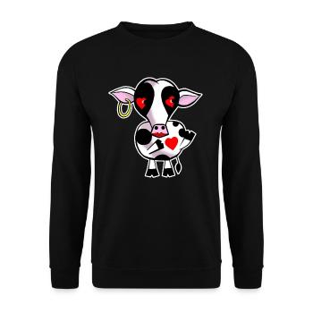 Kuh mit Herz - Unisex Pullover - Schwarz - Vorne - Alina (178cm) & Michal (187cm)