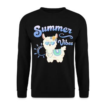 Lama Sommer Alpaka - Summer vibes - Sommerstimmung - Unisex Pullover - Schwarz - Vorne - Alina (178cm) & Michal (187cm)