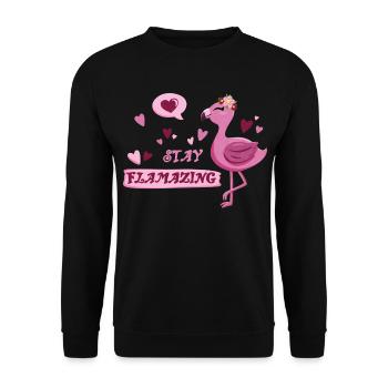 Süßer Flamingo mit Spruch - Stay flamazing - Unisex Pullover - Schwarz - Vorne - Alina (178cm) & Michal (187cm)