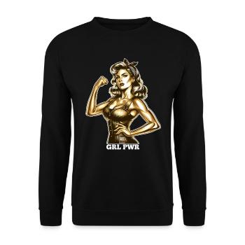 Strong Woman GRL PWR Rockabilly Gold Gift - Unisex Sweatshirt - black - Front - Alina (178cm) & Michal (187cm)