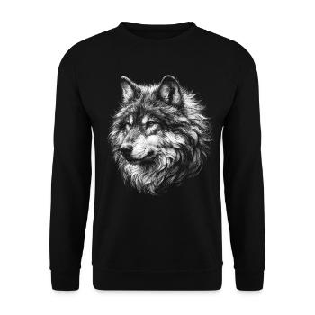 Mystical Wolf Portrait Motif - Unisex Sweatshirt - black - Front - Alina (178cm) & Michal (187cm)