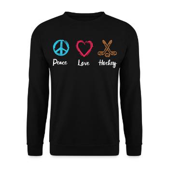 Frieden Liebe Eishockey - Unisex Pullover - Schwarz - Vorne - Alina (178cm) & Michal (187cm)