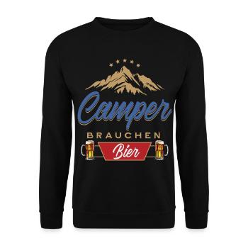 Camper brauchen Bier Campen - Unisex Pullover - Schwarz - Vorne - Alina (178cm) & Michal (187cm)