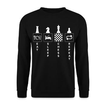 Drôle d’échecs citation manger dormir répéter - Sweat-shirt Unisexe - noir - Devant - Alina (178cm) & Michal (187cm)