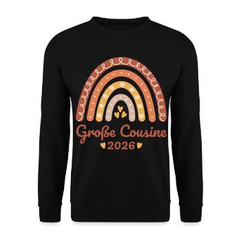 Große Cousine 2026 Regenbogen - Unisex Pullover - Schwarz - Vorne - Alina (178cm) & Michal (187cm)