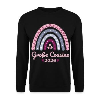 Große Cousine 2026 Regenbogen - Unisex Pullover - Schwarz - Vorne - Alina (178cm) & Michal (187cm)
