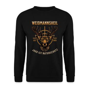 Weidmannsheil Jagd ist Naturschutz Hirsch - Unisex Pullover - Schwarz - Vorne - Alina (178cm) & Michal (187cm)