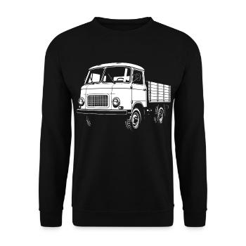 DDR-Legende auf Rädern Beschreibung: - Unisex Pullover - Schwarz - Vorne - Alina (178cm) & Michal (187cm)