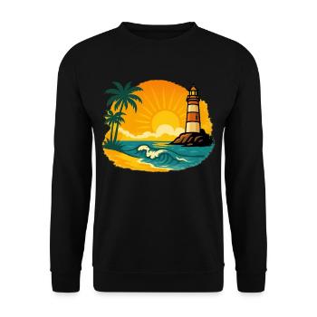 Sunset with lighthouse on tropical beach - Unisex Sweatshirt - black - Front - Alina (178cm) & Michal (187cm)
