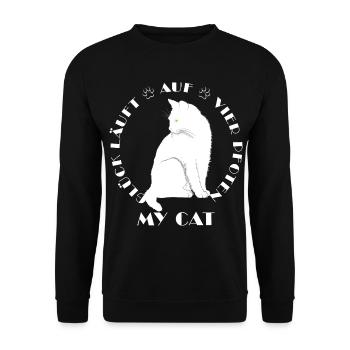 Glück läuft auf vier Pfoten - Katzen - my cat - Unisex Pullover - Schwarz - Vorne - Alina (178cm) & Michal (187cm)