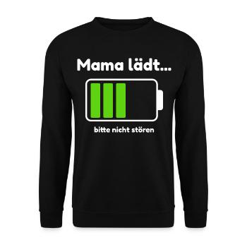 Mama lädt... bitte nicht stören – Humor für Mamas - Unisex Pullover - Schwarz - Vorne - Alina (178cm) & Michal (187cm)