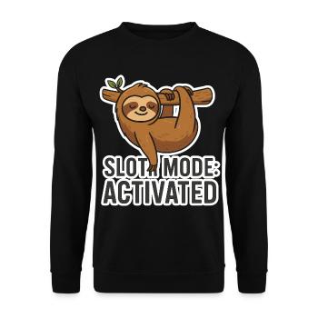 Faultier-Modus: Aktiviert - Lustiger Faultier-Spruch - Unisex Pullover - Schwarz - Vorne - Alina (178cm) & Michal (187cm)