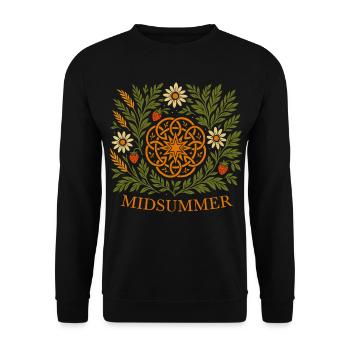 Mittsommer Sommer Mandala - Erdbeeren & Blumen - Unisex Pullover - Schwarz - Vorne - Alina (178cm) & Michal (187cm)