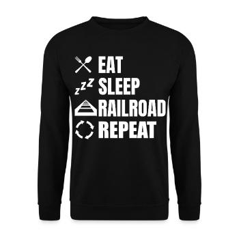 Eat Sleep Railroad Repeat - Unisex Pullover - Schwarz - Vorne - Alina (178cm) & Michal (187cm)