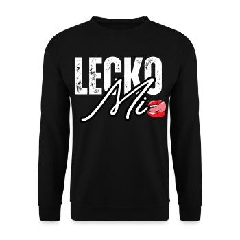 Lederoptik mit Lippenakzent - Unisex Pullover - Schwarz - Vorne - Alina (178cm) & Michal (187cm)