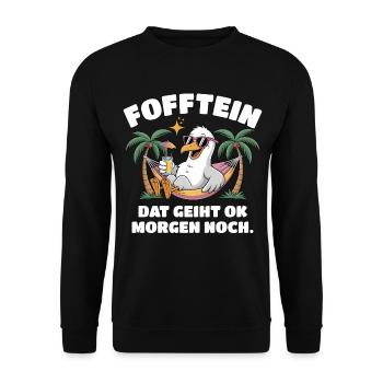 Fofftein Möwe – Norddeutscher Chill Spruch - Unisex Pullover - Schwarz - Vorne - Alina (178cm) & Michal (187cm)