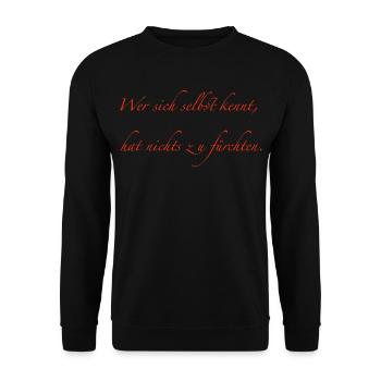 wer sich selbst kennt, hat nichts zu fürchten - Unisex Pullover - Schwarz - Vorne - Alina (178cm) & Michal (187cm)