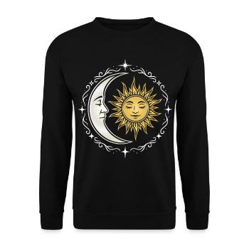 Sonne und Mond - Spirituelles Symbol - Unisex Pullover - Schwarz - Vorne - Alina (178cm) & Michal (187cm)