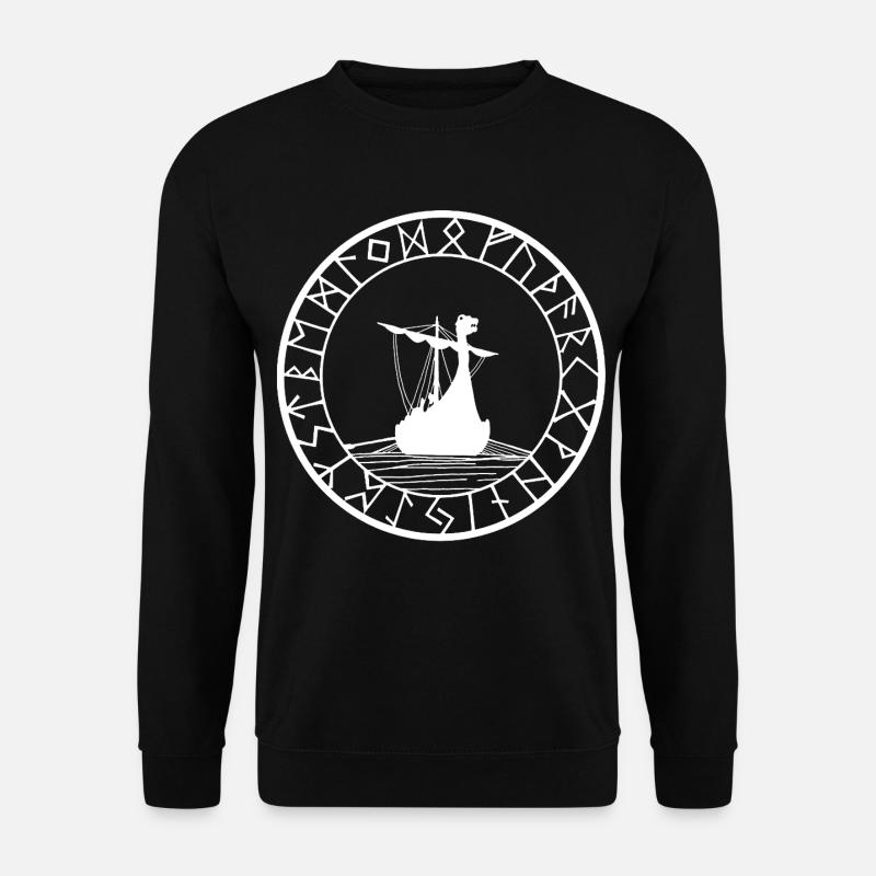 White Viking Longship and Compass - Unisex Sweatshirt - black
