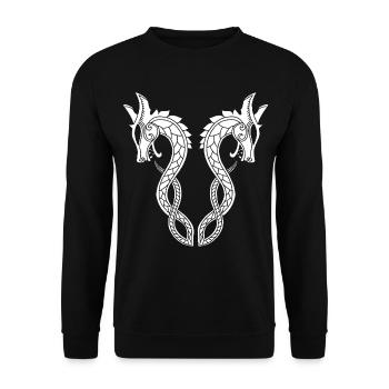 Weißer Drache mit zwei Köpfen - Unisex Pullover - Schwarz - Vorne - Alina (178cm) & Michal (187cm)